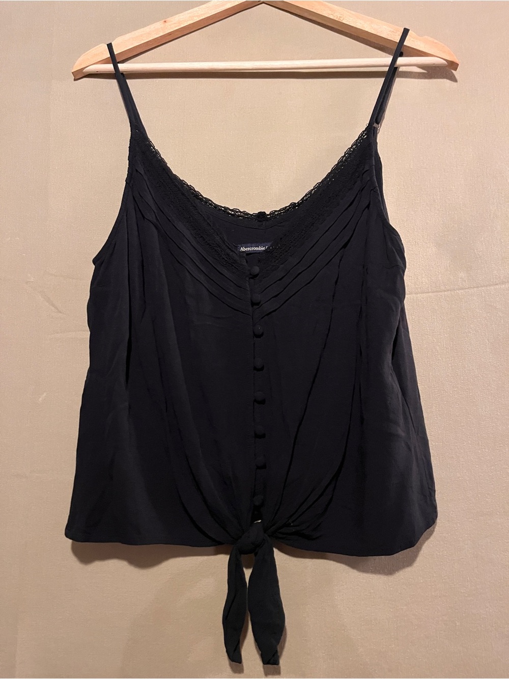 Abercrombie & Fitch Black Lace-Trim Tie-Hem Cami